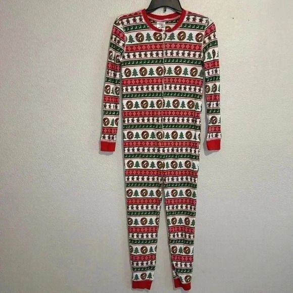 Buc-ee's Youth Beaver Inspired Striped XMas Christmas One Piece Pajamas - Picture 2 of 5